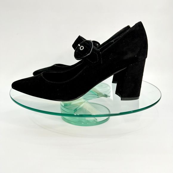 Marc Fisher Carney Heels Size 8 M Black Suede Leather Pointed Toe Strap - Picture 7 of 12